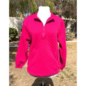 Expressions Girls Sz 14 Polyester Quilted Hot Pink Quarter Zip Pullover Top GUC
